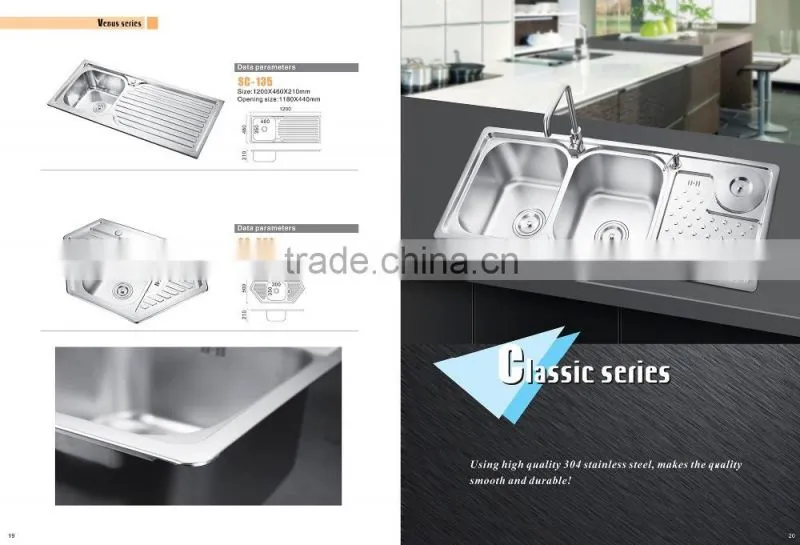SC-108 Kitchenware with drainer heat handmade stainless steel sink table