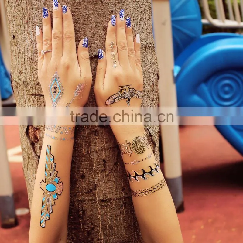 Metallic Temporary Tattoos Flash Gold Silver Tattoo Sticker Bling Henna Tatoo