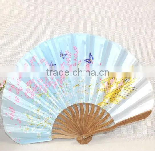 New Hand Made Curve Ribs Cloth Bamboo Fan