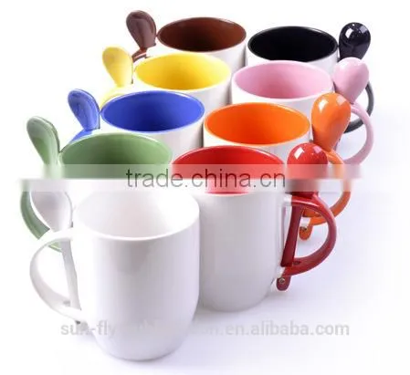 11oz Sublimation spoon mug/ Colorful mug for promotion/ Ceramic Mug set/ Mug with spoon