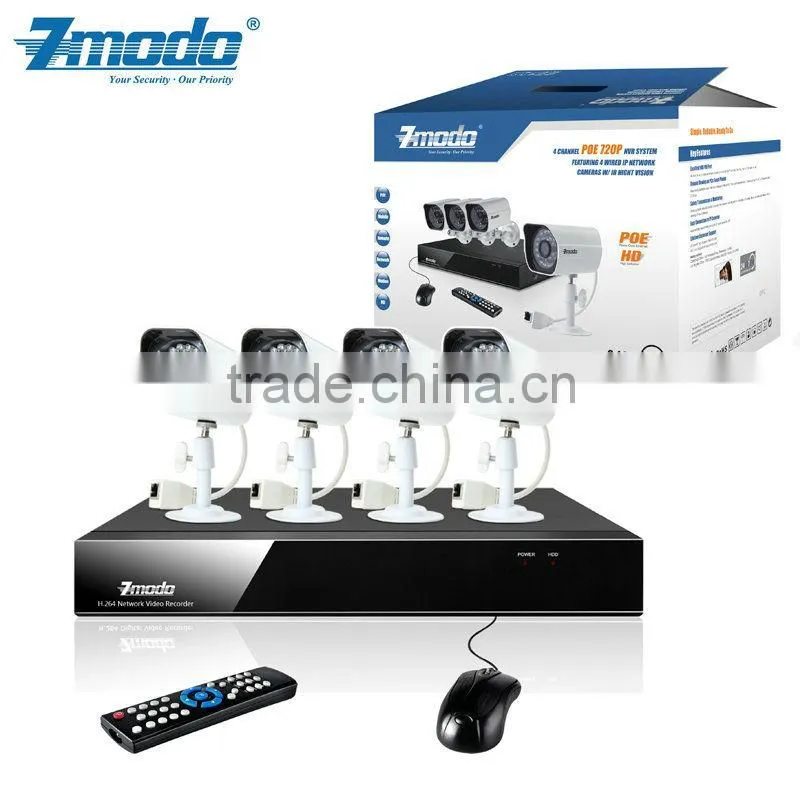 Zmodo 4CH POE NVR Outdoor 720P IP Camera Kit
