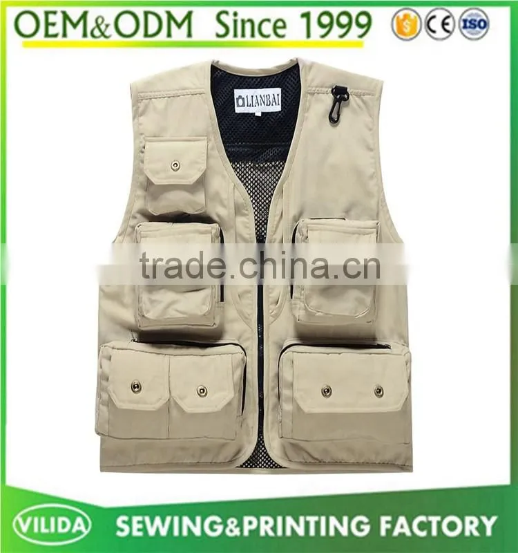 Custom made sleeveless work vests with multi pockets high quality volunteer vest