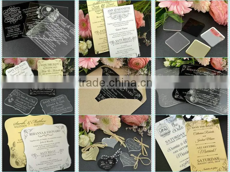 Mirror Golden Wedding Invitation Decoration For Square Letter Cards