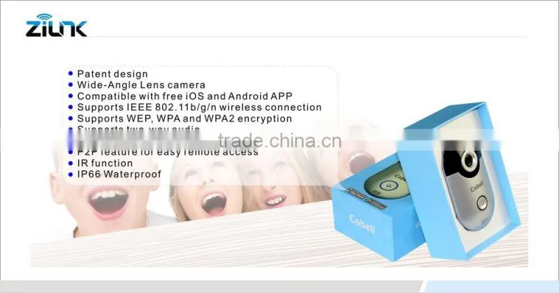 Ring Tone Video door phone, 2016 new zilink Cobell p2p intercom wifi doorbell camera