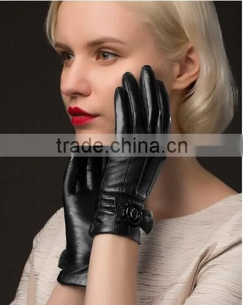 Custom Black Genuine Leather Gloves Girls Genuine Leather Gloves