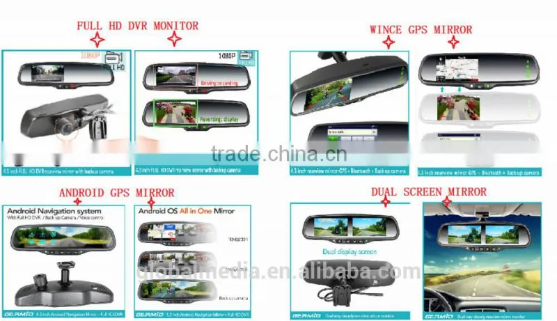 Carmera car monitor vehicle rear view mirror monitor China suppler four back up camera dispaly