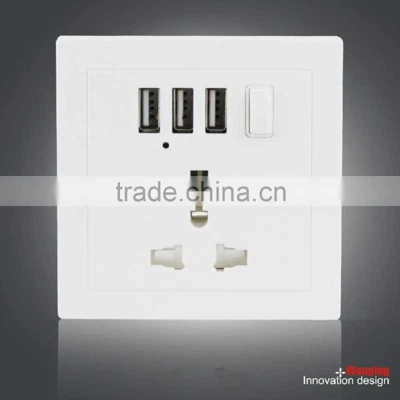 CE approved standard grounding global wall socket with 3 usb port