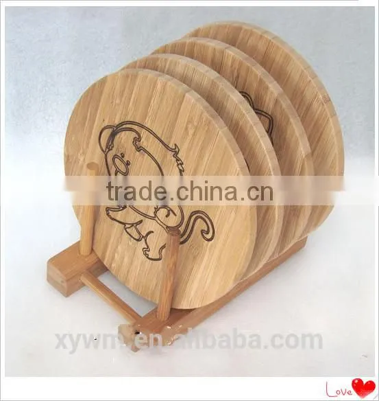 Set of heat-insulated bamboo cup coaster with holder