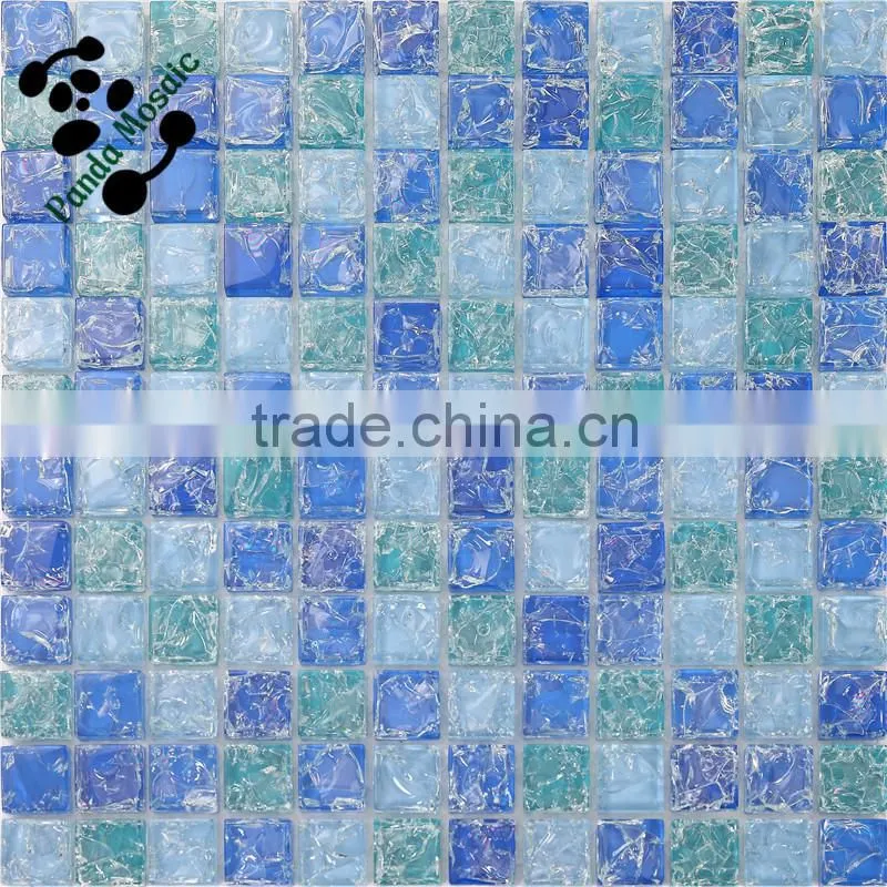 MB SMS14 Decorative Wall Tile Price Ice Crackle Glass Mosaic Tile Green Blue Glass Mosaic Bathroom