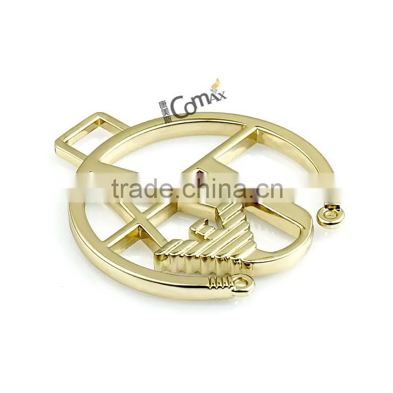 Hollowed metal brand designer handbags logo design with hanging hole