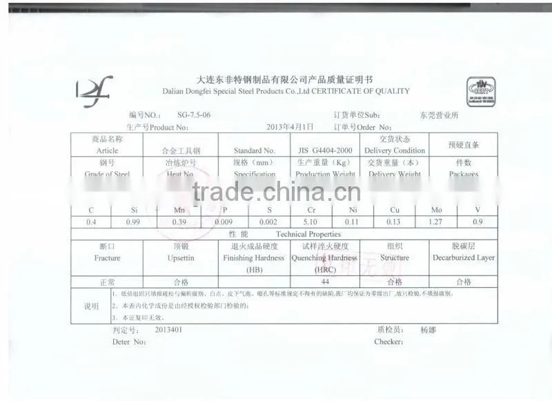 Din1530FAH SKD61 (H13)Flat ejector pin
