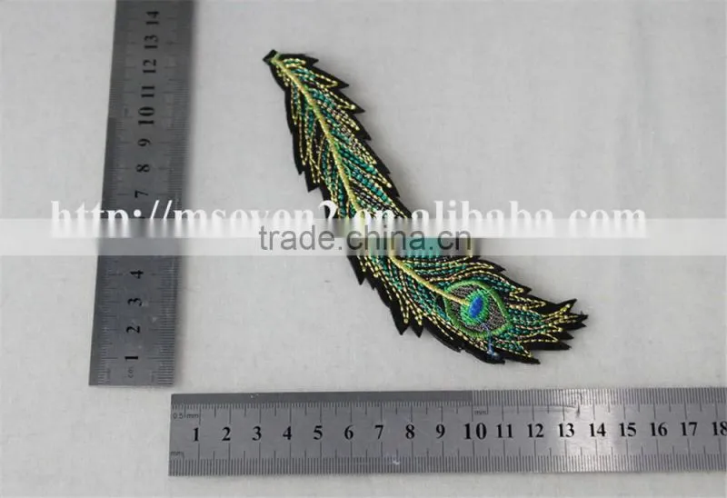 good looking green color applique embroidery design patch peacock feathers decoration garment