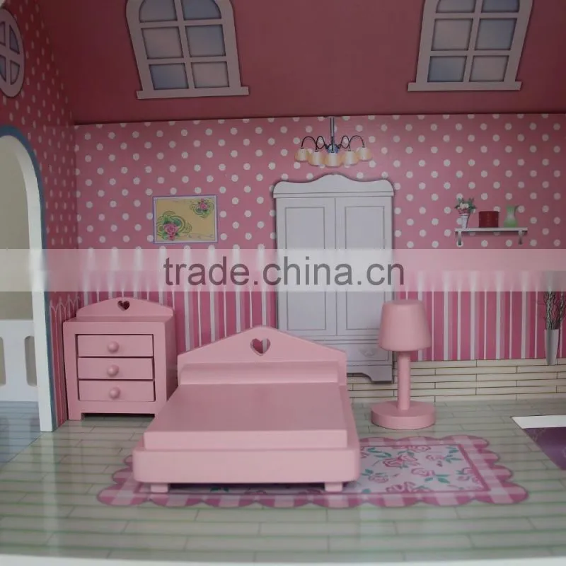 children toys new 2016 design mother garden wooden house toys Strawberry pink double floor simulation Dollhouse