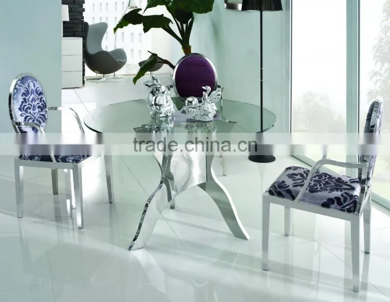 HOT SALE Round Glass Dining Table With Stainless Steel Frame TH314