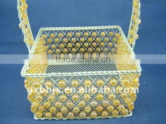 Rectangle white iron wire decorative with yellow pearl vegetable basket