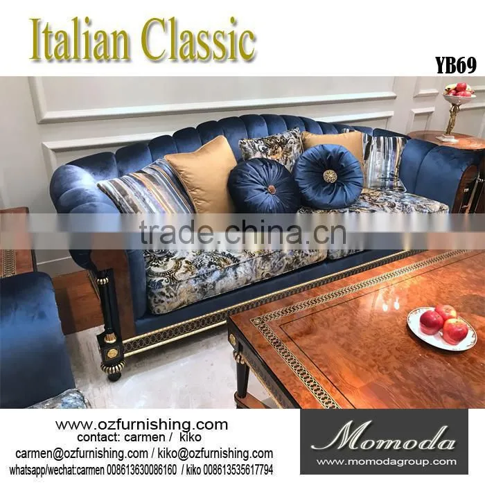 YB69 italian style luxury carved living room furniture classic soild wood sofa