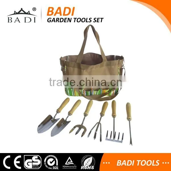 6pcs bag packing stainless steel garden tools set with shovel/fork/rake/weeder