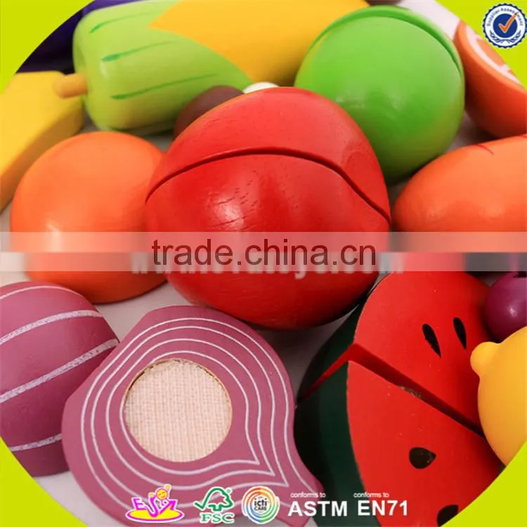 wholesale hot wooden cutting food toy colorful wooden pretend cutting food toy baby cutting fruits and vegetables W10B125
