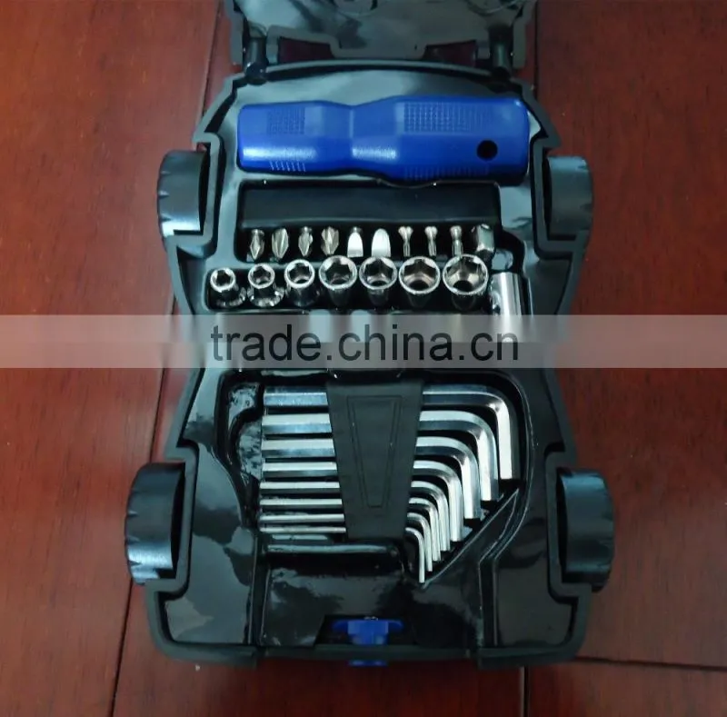 Promotional car shape 34pcs hand tools set/kit with LED light torch