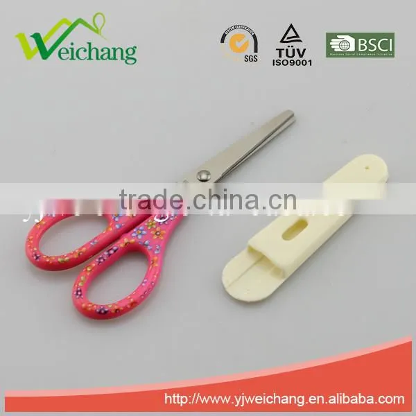 WCSC219 premium novelty wholesale soft handle colorful school children plastic scissors with cover