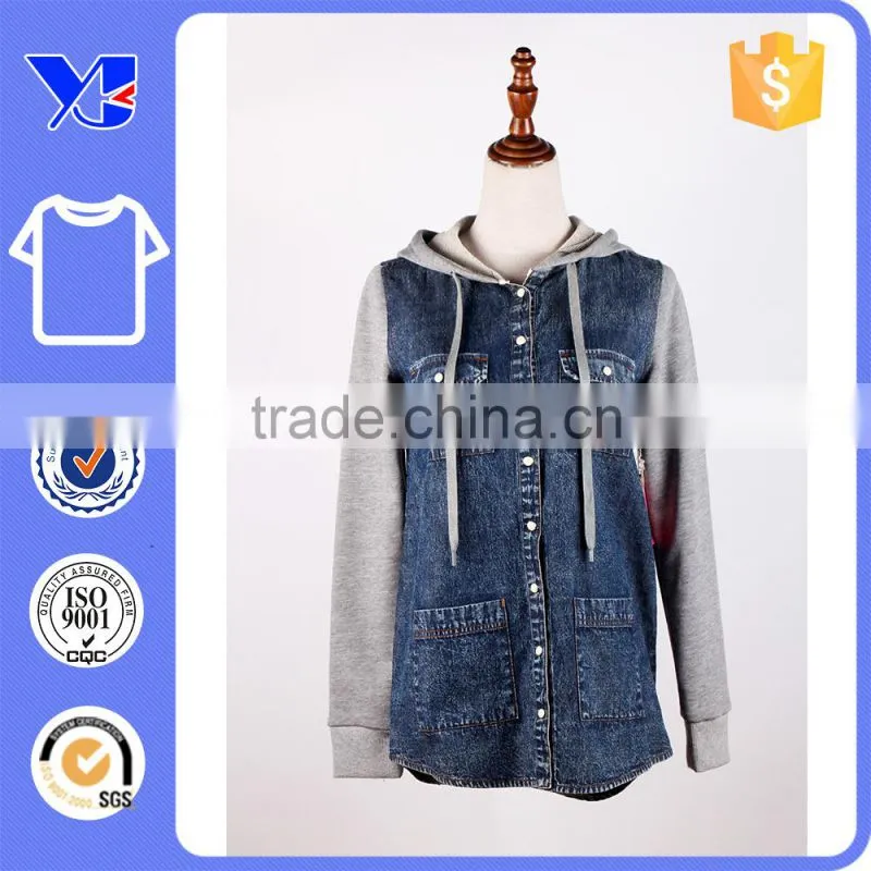 Pure cotton fleece sleeves hood long fashion body women demin coat