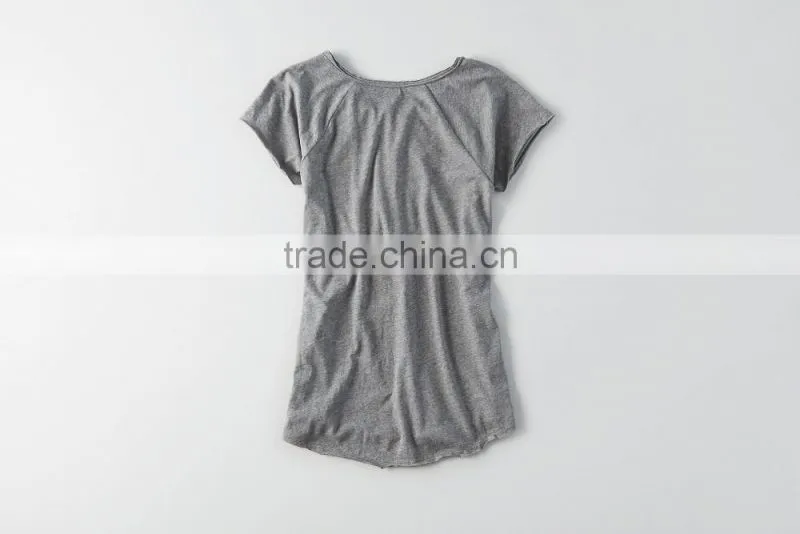 Tagless comfort lace up raglan scoop bottom women t shirt with distressed