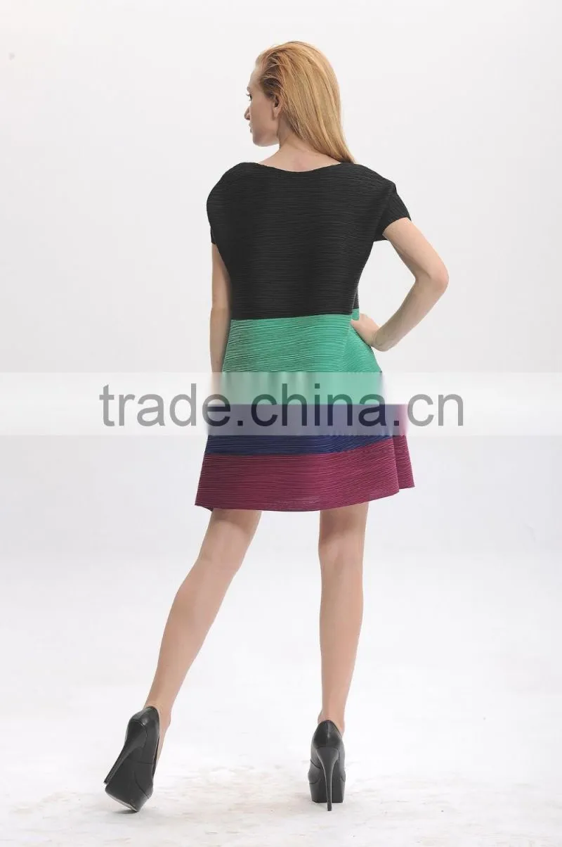 Ladies multi rainbow color wrinkle loose new model dress