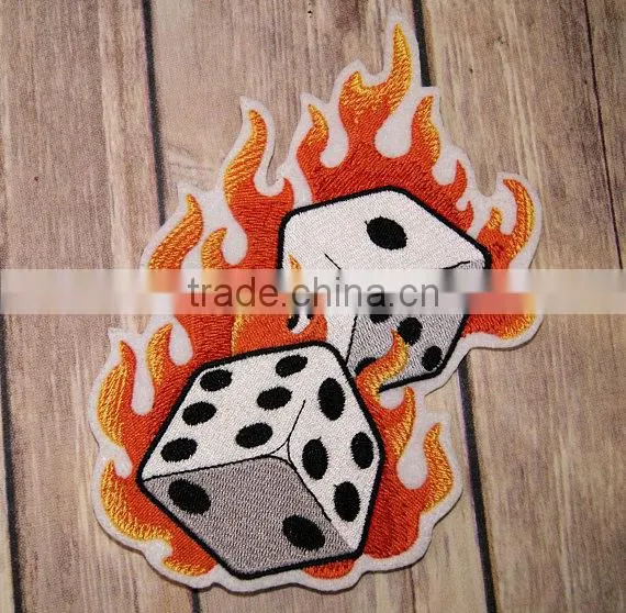 Custom dice & card embroidered patch for clothes embroidery patch made in china choose size/color