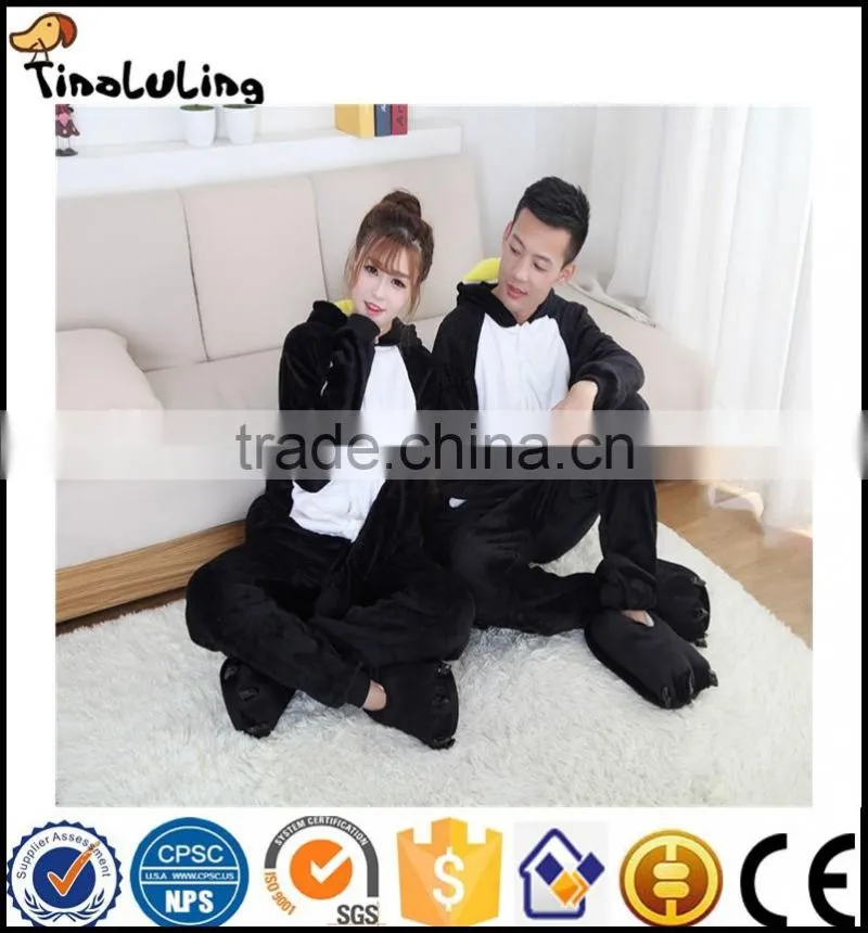 Hot Sale Unisex Flannel Lovers Couples Animal Pajamas One Piece Cartoon Cosplay Pajama Costume Adult Bird Pajama Sleepwear