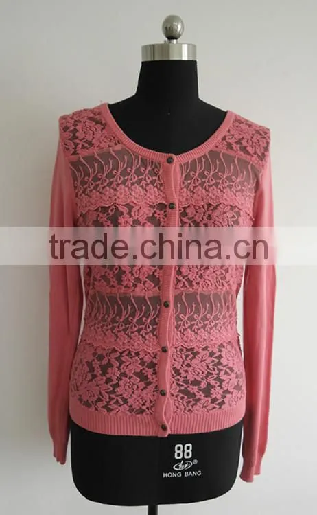 Ladies Fashion lace long sleeve cardigan sweater 2014