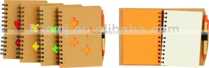 Hard kraft cover spiral recycle notebook 70grams 70sheets 18*14cm with recycle paper pen