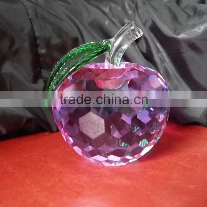 Cheap Crystal Apple With Green Leaf,Clear Crystal Apple for Wedding Souvenir or Gift