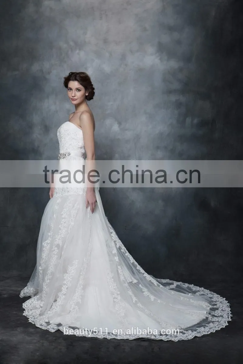 Mermaid Straight Neck With Beaded And Ribbon Sash Wedding Dress AS28602