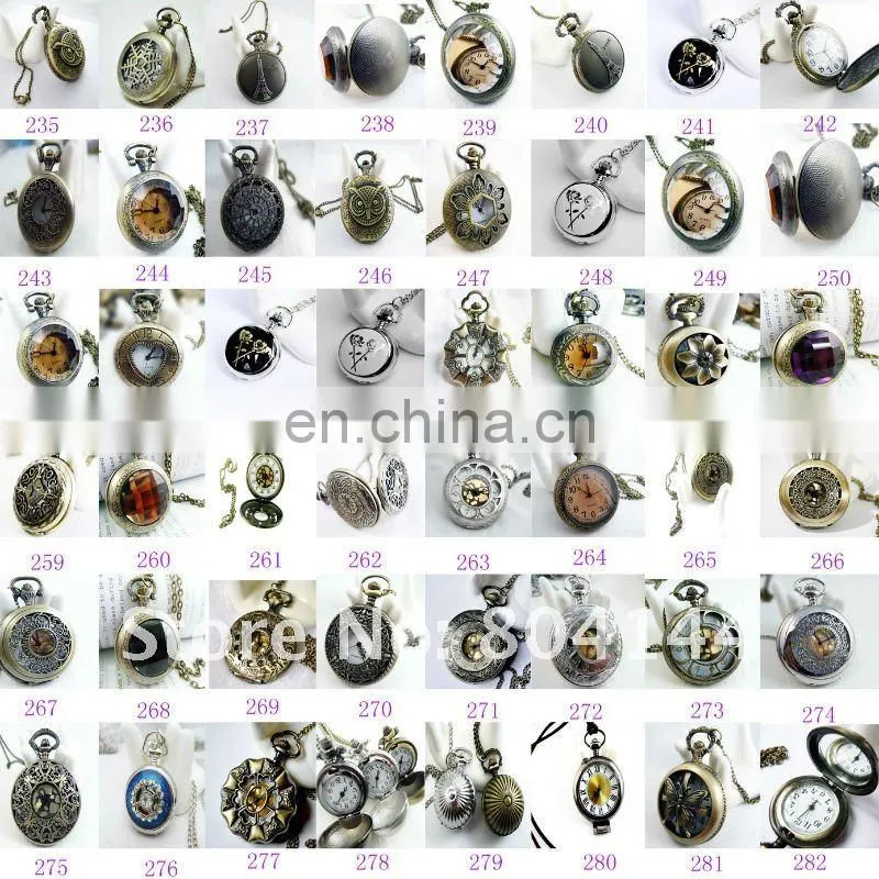 W211 wholesale Antique brass bronze pocket watch chain charm pendant watch necklace nickel free lead free