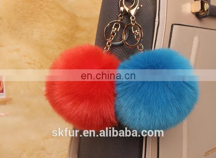 Handmade colorful fake fur pom poms keychain
