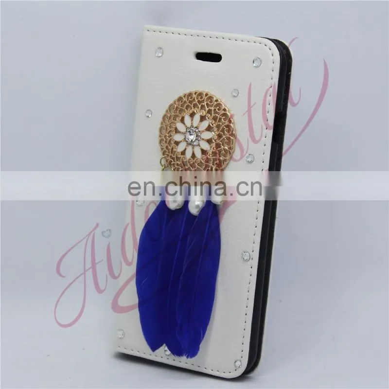 Aidocrystal blue feather dreamcatcher Luxury Magnetic Cover New Flip Wallet pu Leather For I7 7Plus Case Fundas With Card