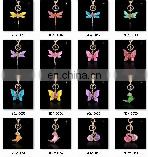 high quality owl animal shaped metal rhinestone crystal Key chain MCA-0074