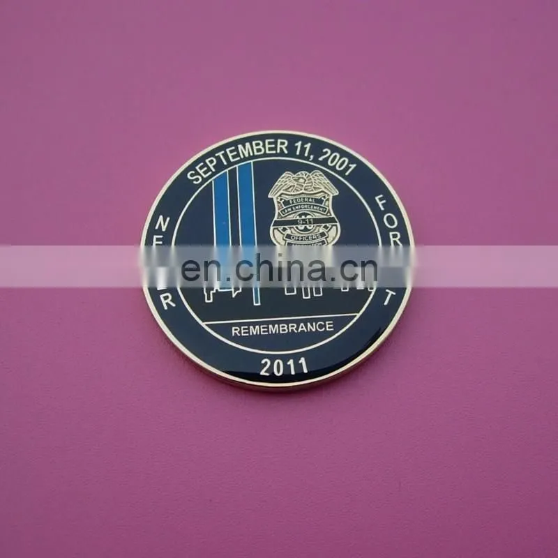 remembrance 9.11 enamel metal challenge coin with epoxy