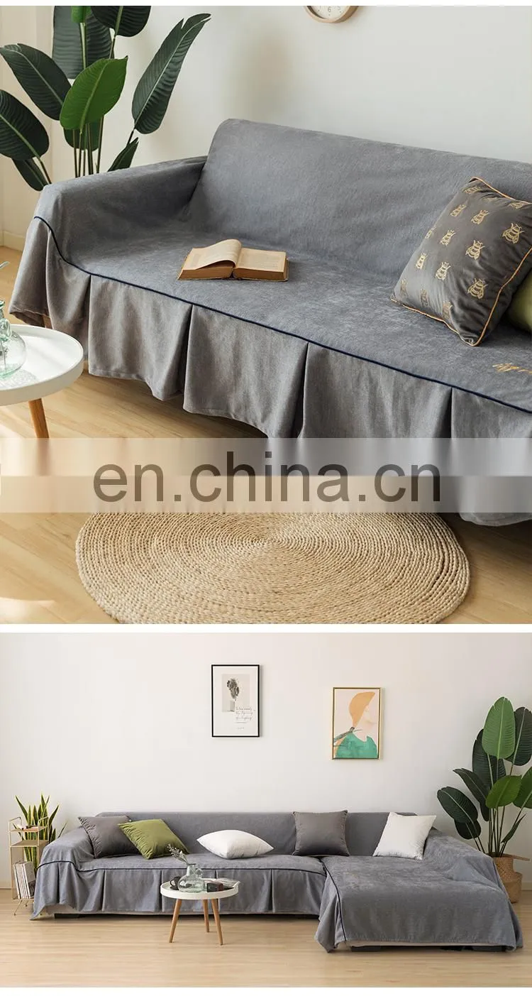 Chinese manufacture dust- proof couch cover set sofa protector chenille 100% polyester embroidered sofa cover