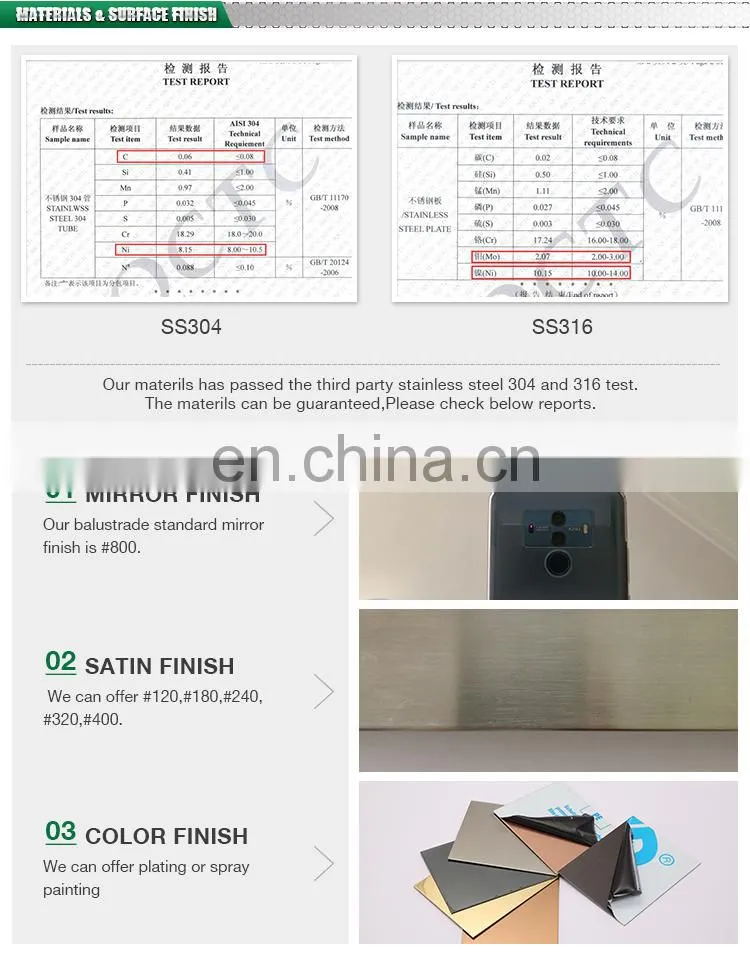Modern custom design Indoor stair glass stainless steel railings price