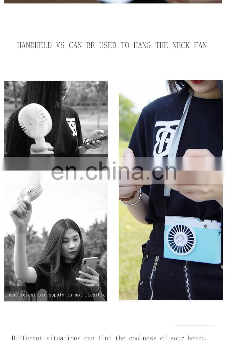 Summer Outdoor Camera Shape 3 Speed Car Hand Hold Power Banks Mini UBS Fans With Light