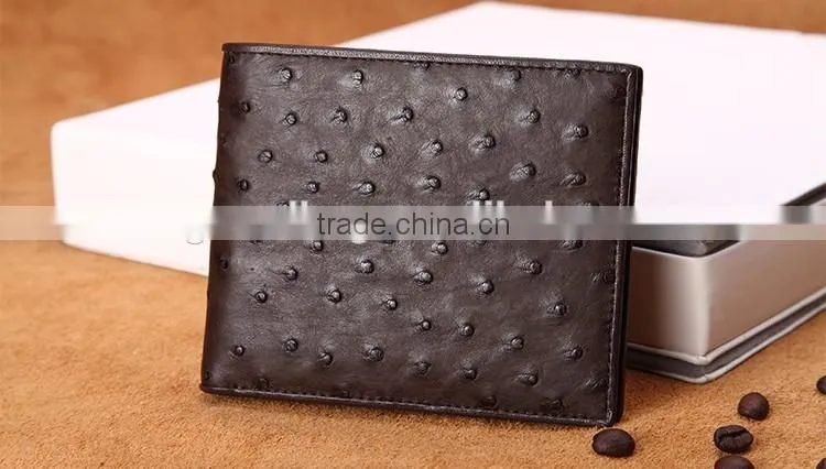 High Quality Brown color Genuine Real Ostrich leather SIM card slot Small Wallet for men