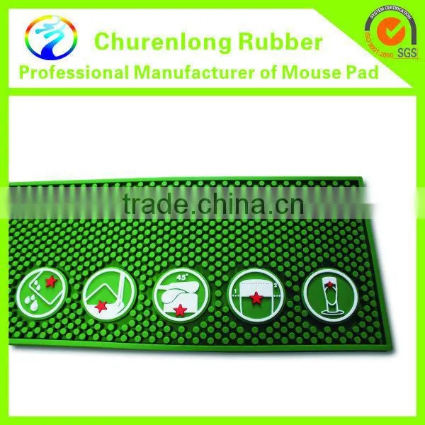 2016 Hot Selling Logo Branded Embossed Custom Anti Slip Soft PVC Beer Bar Mat