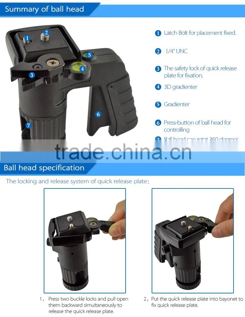 heavy duty 1.8m 4secion Portable Fashionable multi-functional professional tripod with ball head
