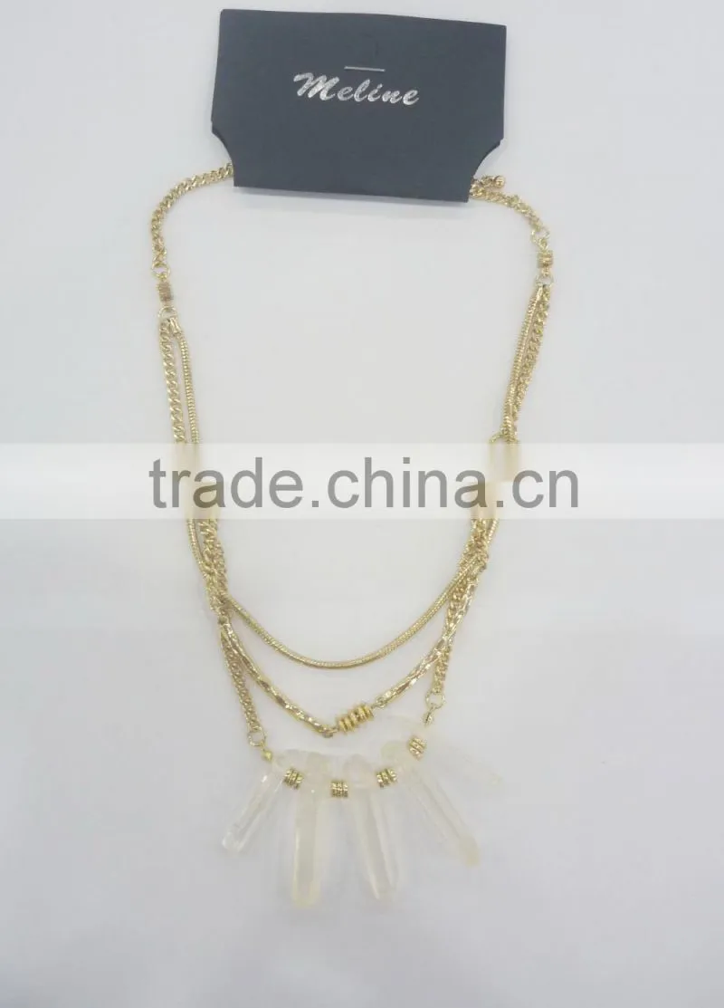 FASHION MULTI ROW BIG PLASTIC STONE CHAIN NECKLACE