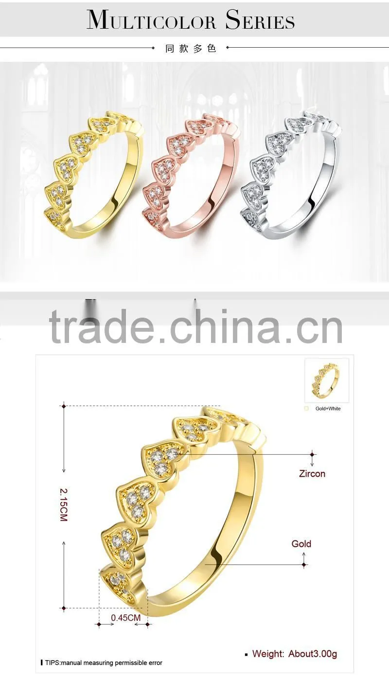 2015 new popular heart pattern light weight gold ring for girls