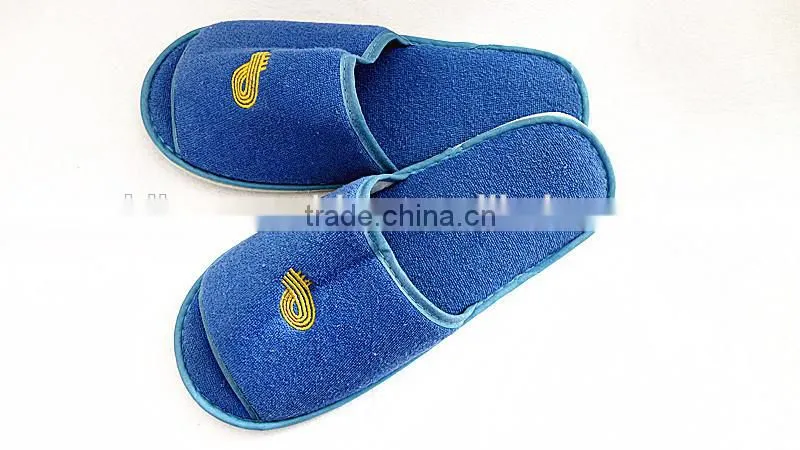 Disposable Hotel Slippers Machine Washable Blue Color Terry Towel Hotel Slippers