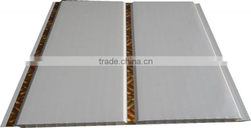 10'' groove printing pvc ceiling panel with shine gold strip G028-1