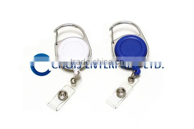 Promotion Custom Carabiner Hook Plastic Badge Reel, Retractablce Badge Holder