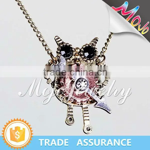 Yiwu Market Best Selling Cute Steampunk Owl Clock Shaped Necklaces
